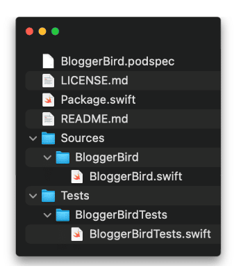 Screenshot of the final folder structure supporting both CocoaPods and the Swift Package Manager