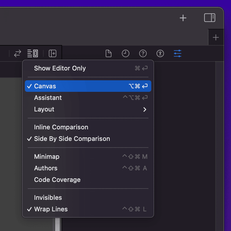 Screenshot: How to show the SwiftUI preview canvas