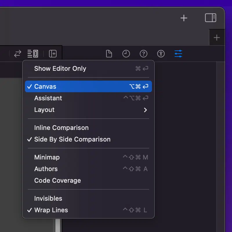 Screenshot: How to show the SwiftUI preview canvas